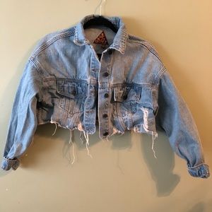Distressed denim crop jacket